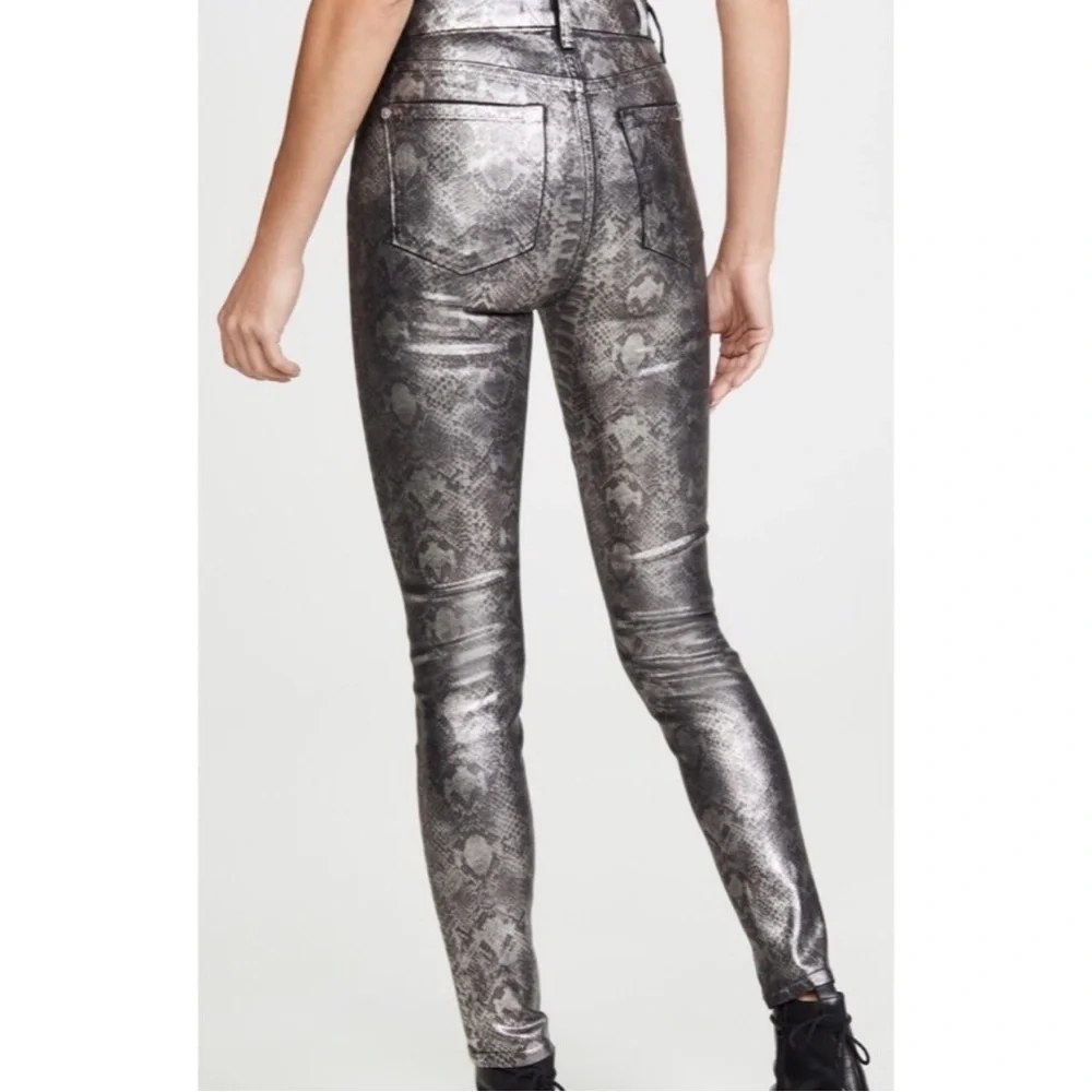 7 for All Mankind Python High Waist Ankle Skinny Jeans Sz. 26 in Metallic Silver